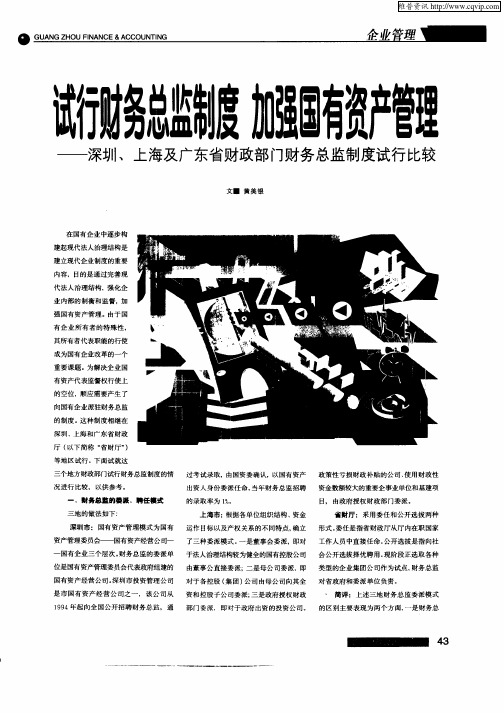 试行财务总监制度 加强国有资产管理——深圳、上海及广东省财政部门财务总监制度试行比较