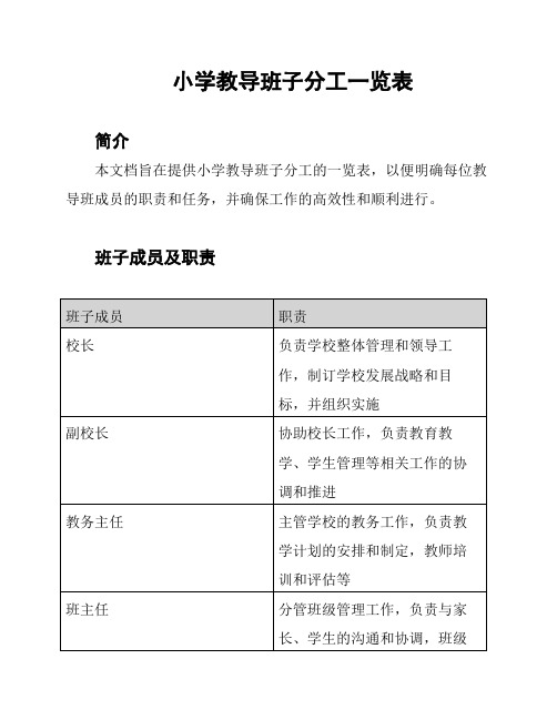 小学教导班子分工一览表