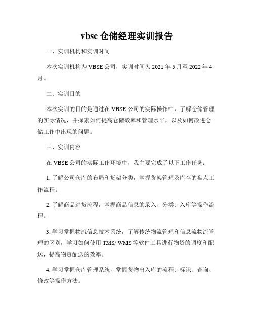 vbse仓储经理实训报告