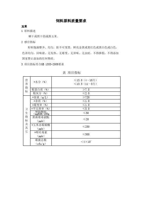 饲料原料质量要求玉米1原料描述晒干或烘干的成熟玉米2感官