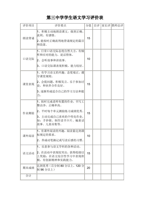 语文学习评价表