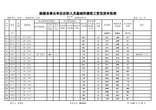 桃源县事业单位绩效工资审批表 一中报 