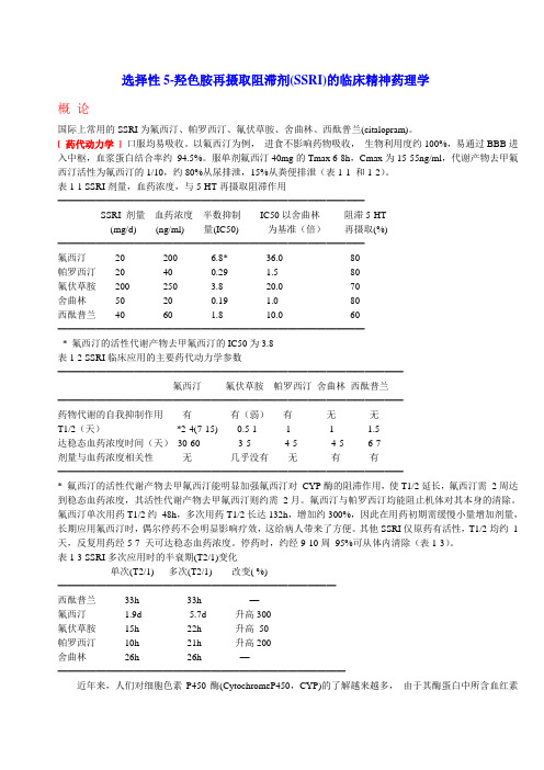 选择性5羟色胺再摄取抑制剂的精神药理学