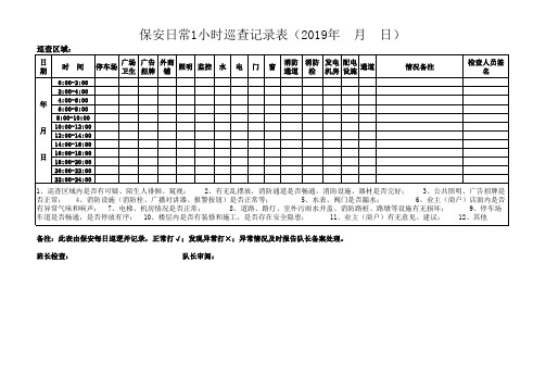 保安日常巡查记录表