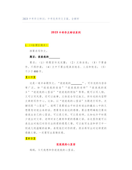 2023中考作文特训：中考优秀作文5篇,含解析