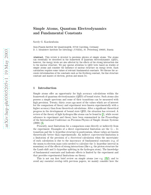 Simple Atoms, Quantum Electrodynamics and Fundamental Constants