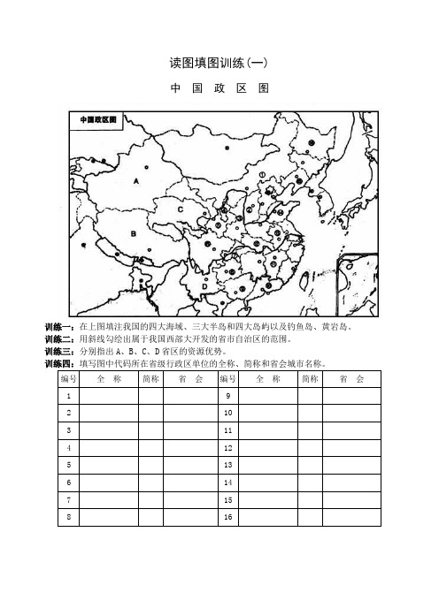 读图填图训练(中国)