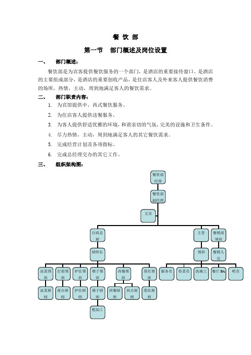 餐 饮 部岗位职责及组织结构