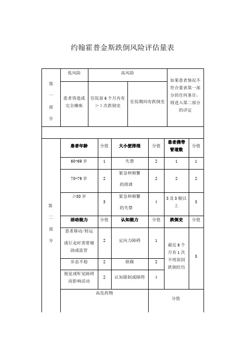 约翰霍普金斯跌倒风险评估量表