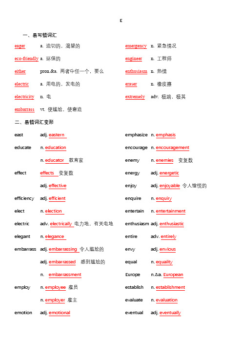 备战高考-词汇基础 E 单词、熟词生义、词组、常考超纲词、不规则动词变化答案版