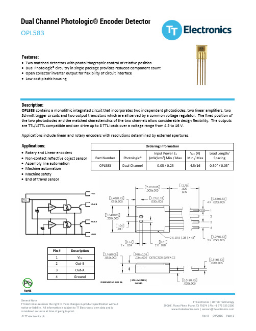 双通道光电编码器检测器 OPL583说明书