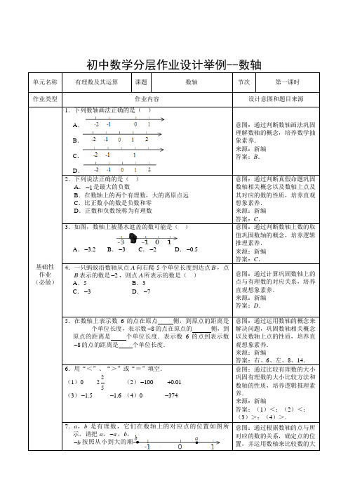 初中数学分层作业设计举例--数轴