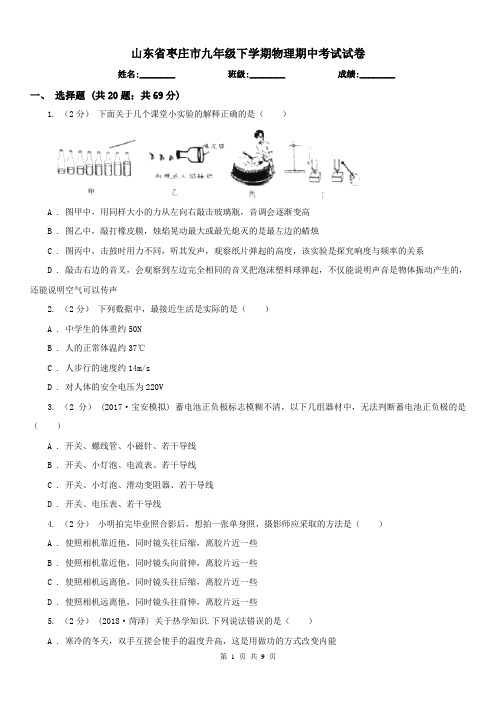 山东省枣庄市九年级下学期物理期中考试试卷