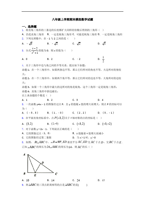 八年级上学期期末模拟数学试题