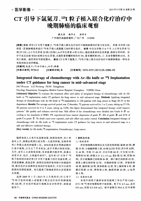 CT引导下氩氦刀、~(125)I粒子植入联合化疗治疗中晚期肺癌的临床观察