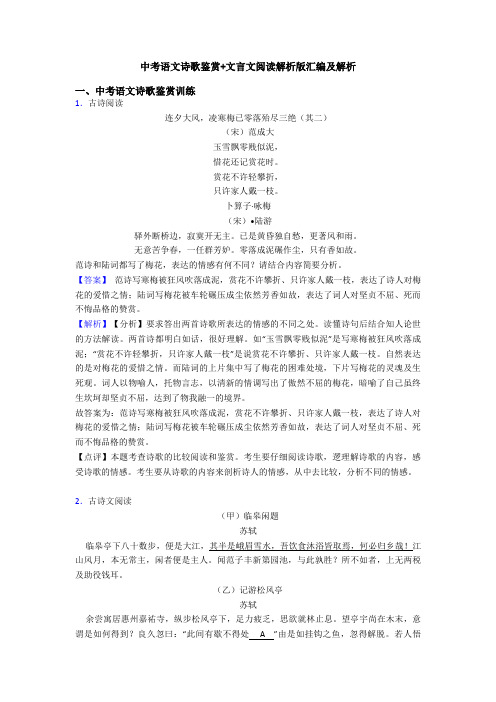 中考语文诗歌鉴赏+文言文阅读解析版汇编及解析