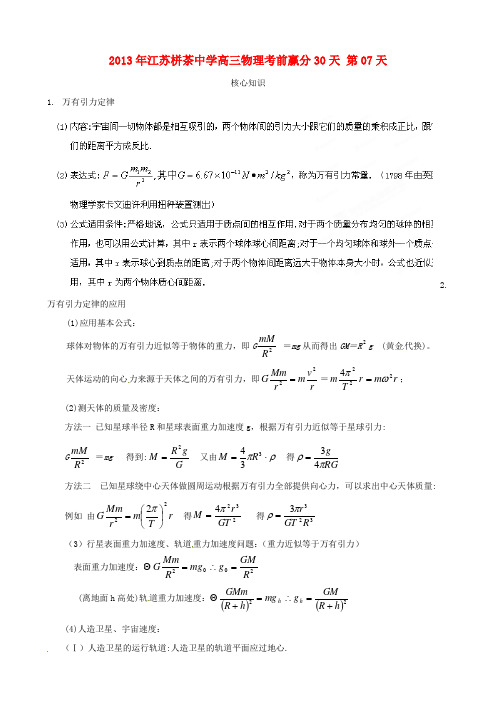 江苏省栟茶中学高三物理考前赢分30天 第07天