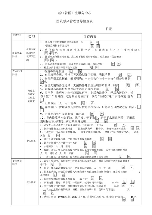 医院感染管理督导检查表格自查表格