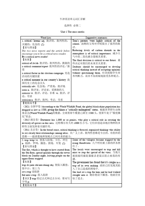 2021新译林版高中英语选择性必修二单元词汇详解(unit1)