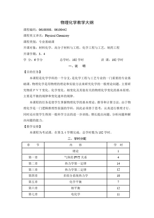 物理化学教学大纲-(工科)07制药