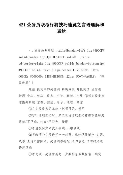 421公务员联考行测技巧速览之言语理解和表达