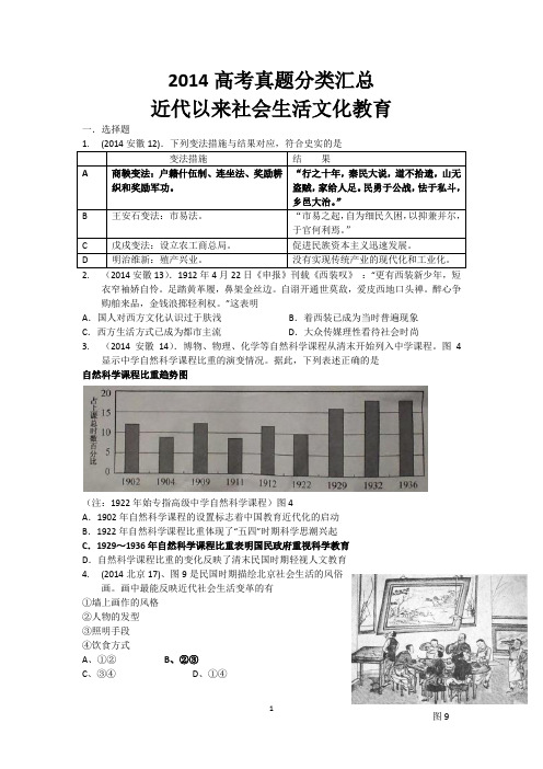 2014年高考真题分类汇总-7近代以来社会生活文化教育