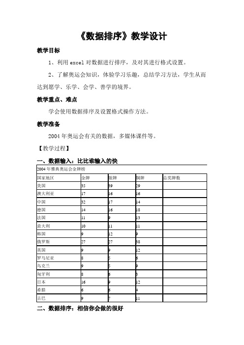 《数据排序》教学设计及反思