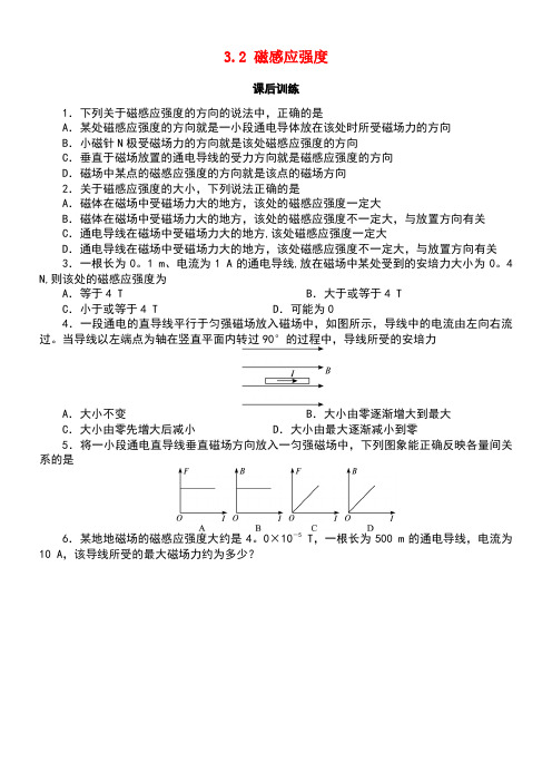 高中物理第三章磁场3.2磁感应强度课后训练新人教版选修3-1(new)