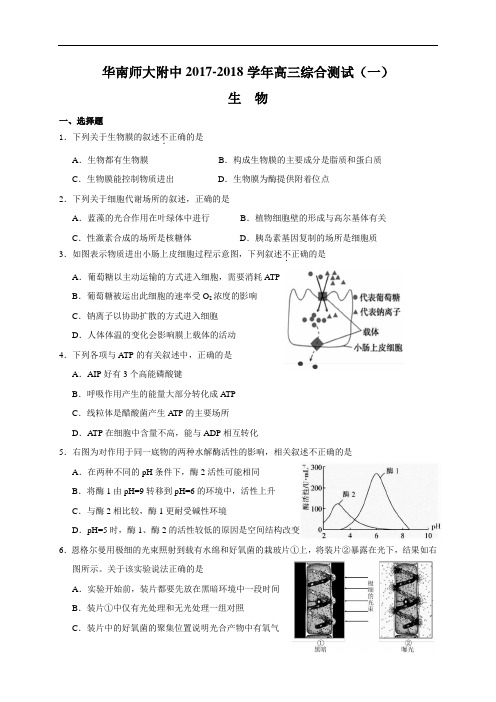 广东省华南师大附中2017-2018学年高三综合测试(一)(生物) Word版含答案