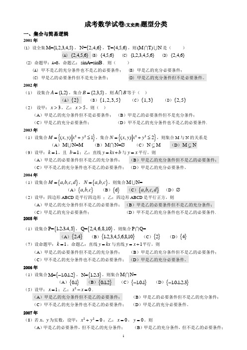 成人高考数学试题(历年成考数学试题答案与解答提示)