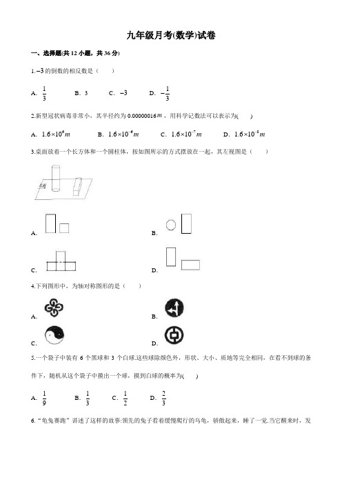 (北师大版)九年级数学下册月考模拟试卷(附答案)