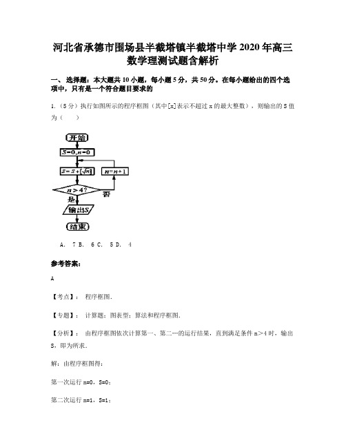 河北省承德市围场县半截塔镇半截塔中学2020年高三数学理测试题含解析