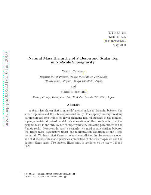 Natural Mass Hierarchy of Z Boson and Scalar Top in No-Scale Supergravity