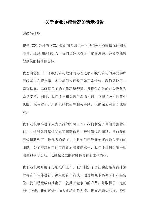 关于企业办理情况的请示报告