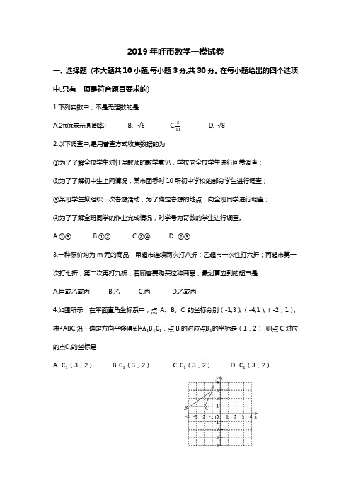 2019年呼市数学一模试卷