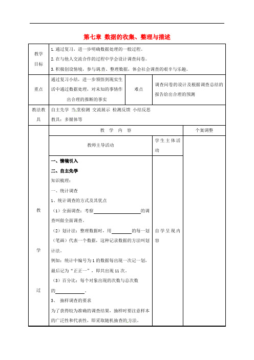 苏教版八年级数学下册教案--第七章 数据的收集、整理与描述(小结)