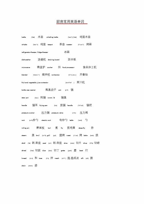 厨房里常用的英语词汇课件.doc