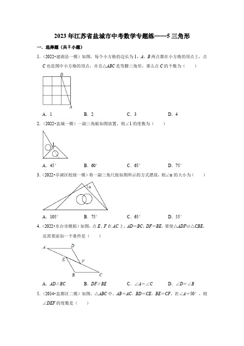 2023年江苏省盐城市中考数学专题练——5三角形