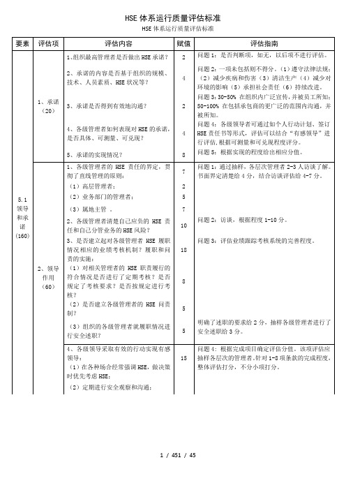 HSE体系运行质量评估标准