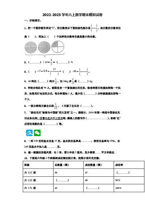 2022年四川省乐山市金口河区六年级数学第一学期期末复习检测试题含解析