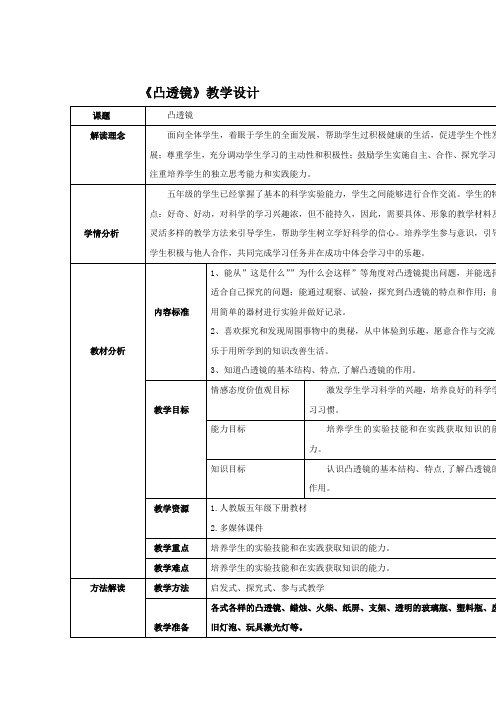 小学科学_凸透镜教学设计学情分析教材分析课后反思