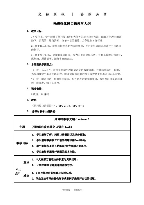 课程资料：托福强化段口语教学大纲模板-2.0版本