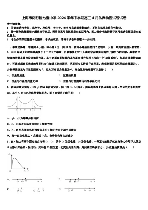 上海市闵行区七宝中学2024学年下学期高三4月仿真物理试题试卷