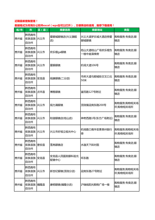 2020新版贵州省黔西南布依族苗族自治州眼镜工商企业公司商家名录名单黄页联系号码地址大全96家