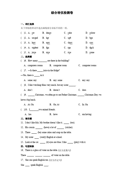 译林版(三起)英语五年级上册寒假综合培优检测(试题)(含答案)