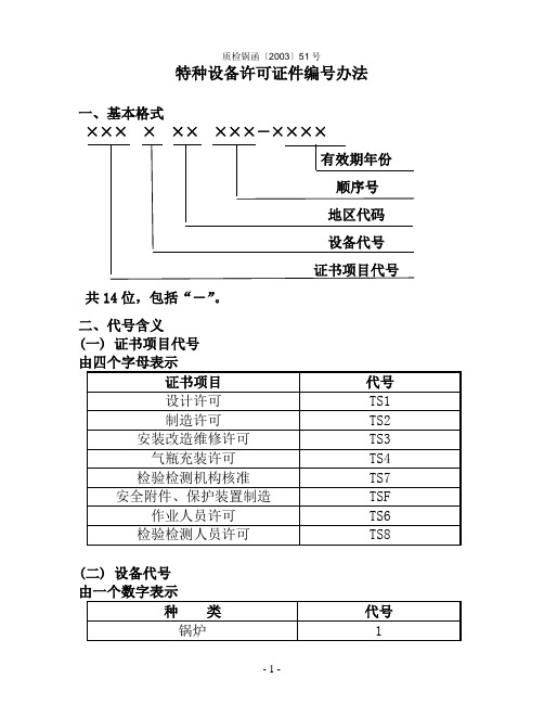 特种设备许可证编号方法