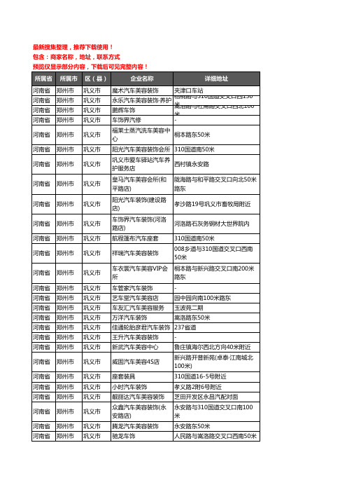 新版河南省郑州市巩义市汽车装饰企业公司商家户名录单联系方式地址大全114家