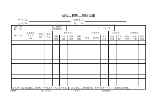 砌石工程施工原始记录