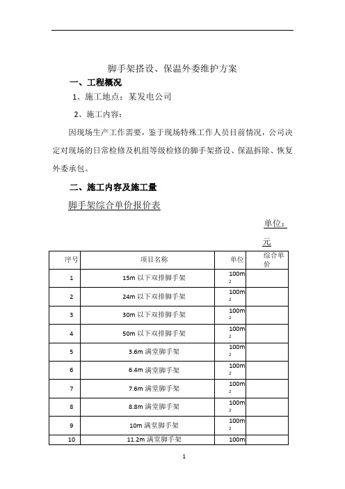 某电公司2016年脚手架、保温外委维护方案