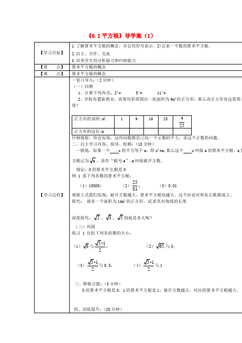 人教版数学七下《平方根》word导学案